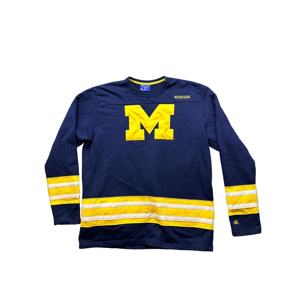 Champion Michigan Sweatshirt Mens XL Navy Blue Yellow Long Sleeve Crew